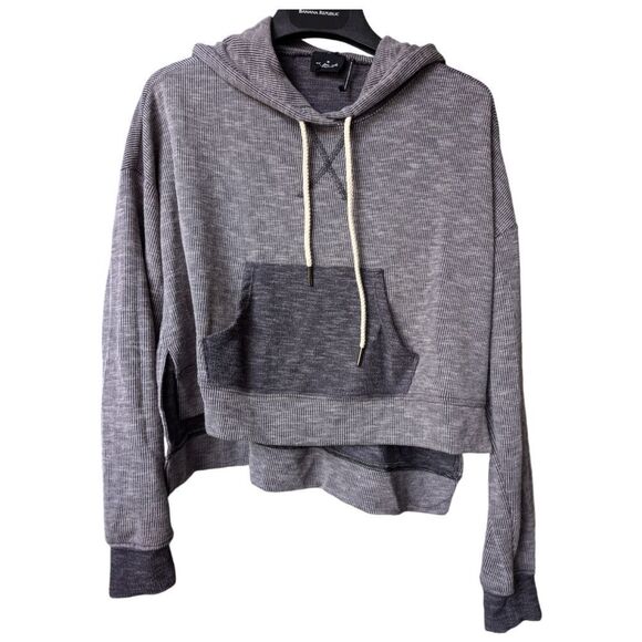Urban Outfitters Navy grey colorblock slouchy Marled Cropped oversized hoodie - Picture 1 of 9
